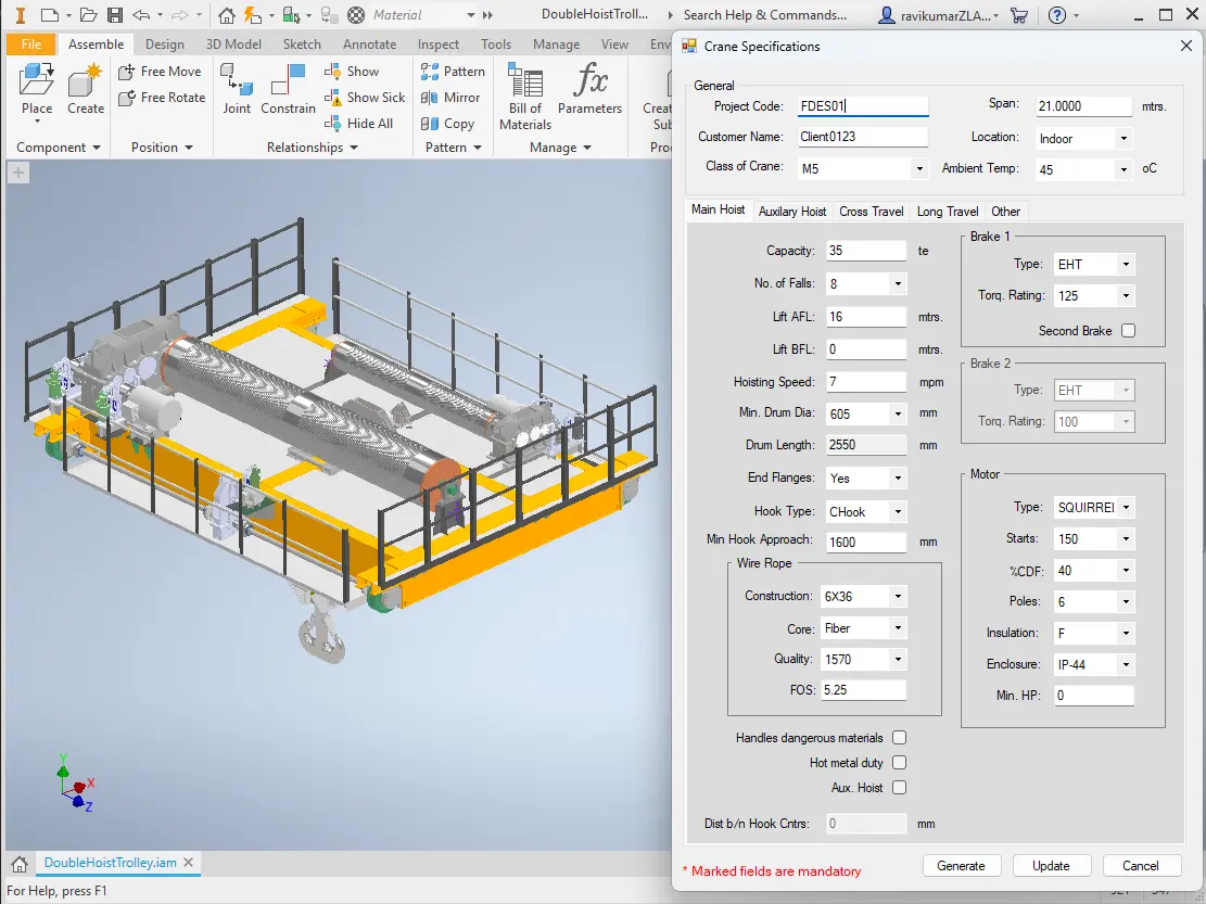 EOT crane in modern manufacturing facility